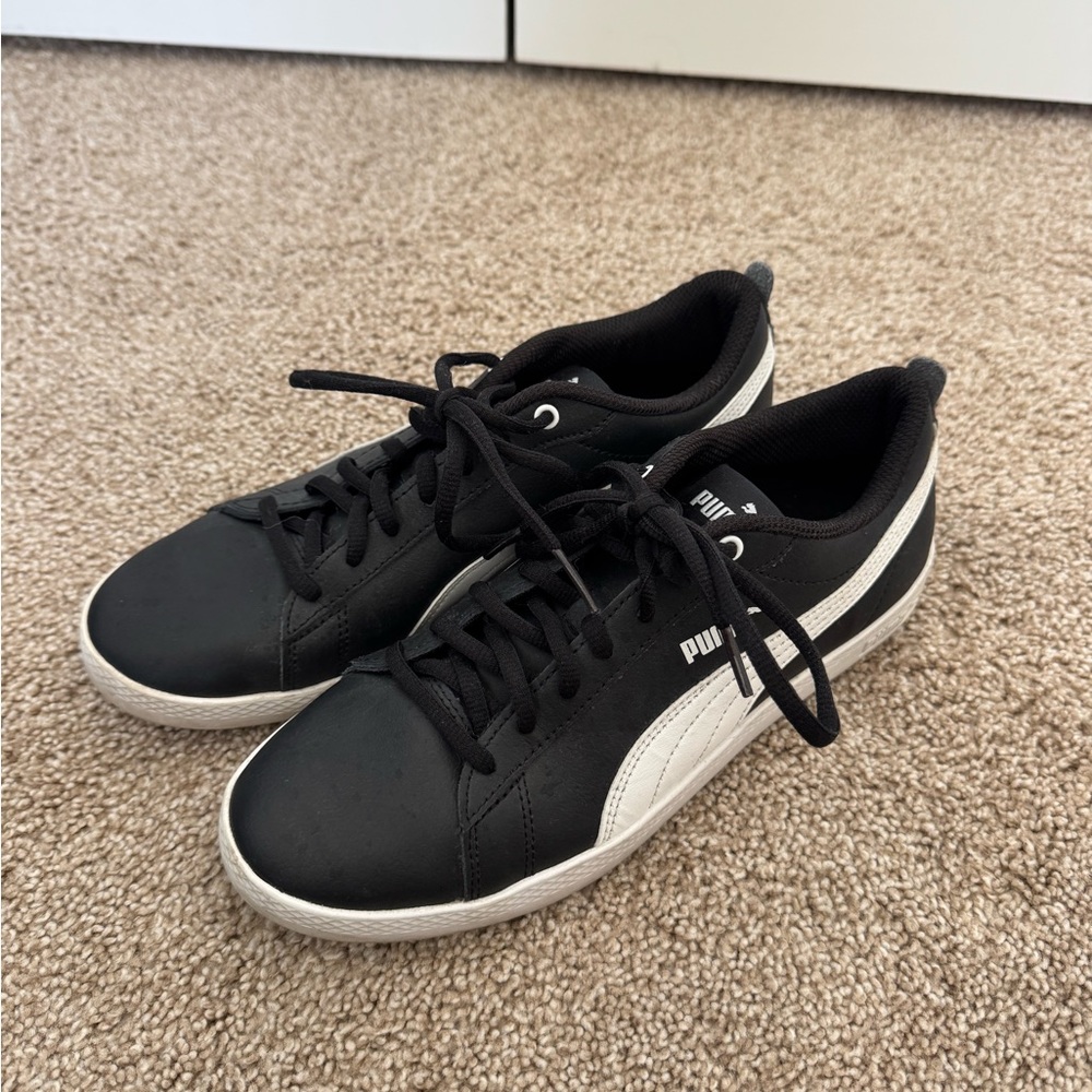 PUMA Black Sneakers with White Stripe - Soft Foam - Women’s 8.5